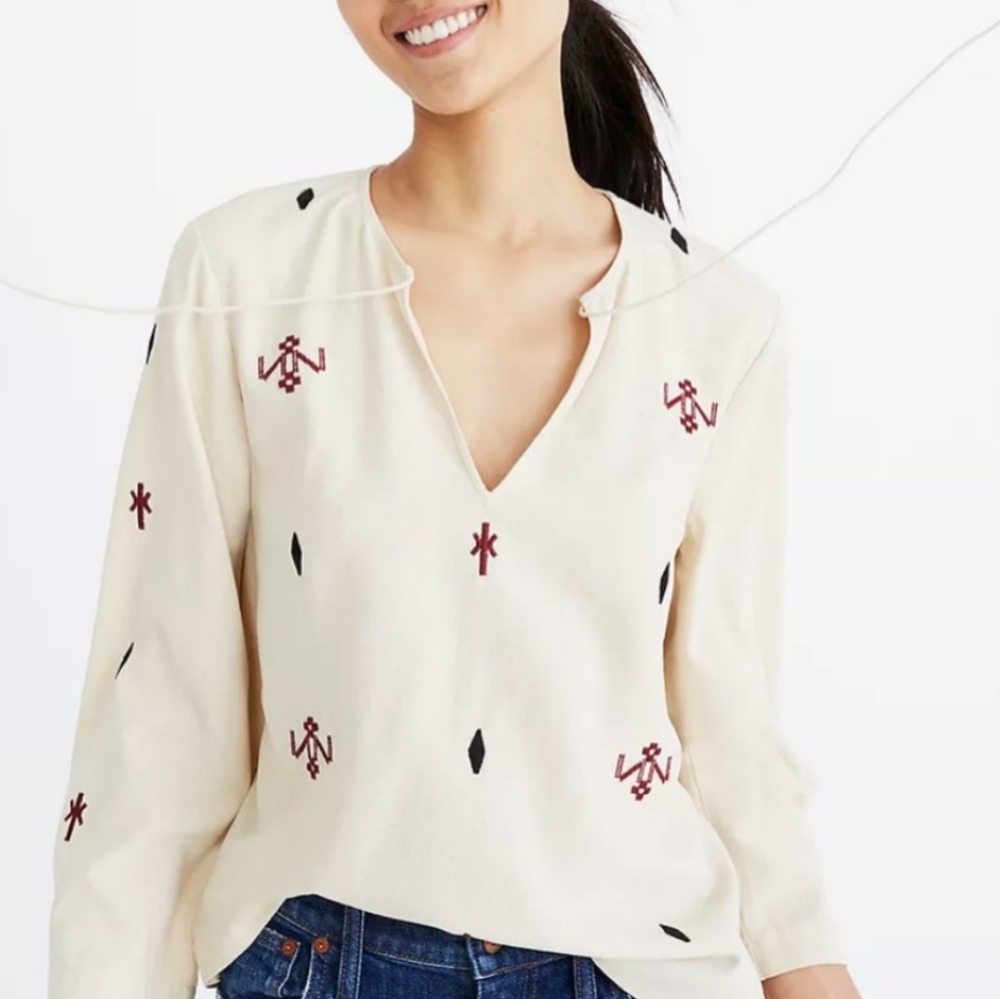 Madewell boho Aztec silk blouse Small